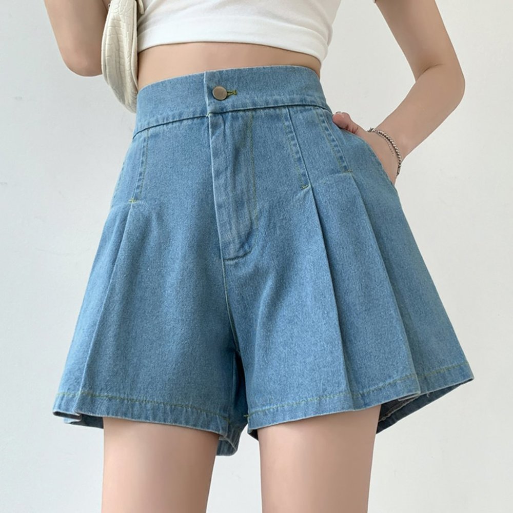 Ruffle Hem Denim Shorts Women, High Waisted Wide Leg Denim Shorts, Denim Shorts